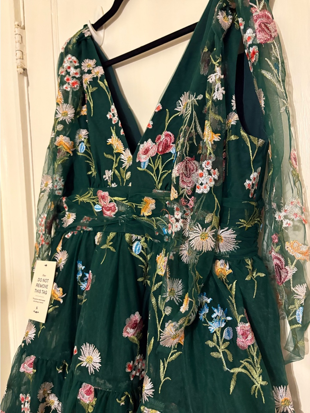 JessaKae dark green layered tulle dress with embroidered floral details